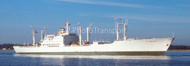 The 6,331grt S. A. Zebediela in leaving Southampton. She was built in 1968 by Verolme at Heusden. In 1977 she moved to Universal Bulk Carriers Ltd. and was renamed Zebediela. In 1979 she became Meltem Universal of Meltem Reefers and in 1982 she was renamed Al Mareekh after her sale to Abdullah Abbar & Ahmed Zainy Cold Stores. In 1986 she joined World Wide Reefers as Meltem before being broken up by Vikas Shipbreaking Corporation at Alang where she arrived on 26th July 1993. PhotoTransport.com