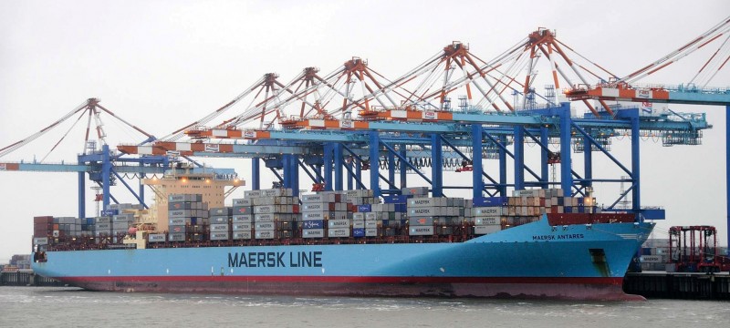 The 108,393gt Maersk Antares at the container port.