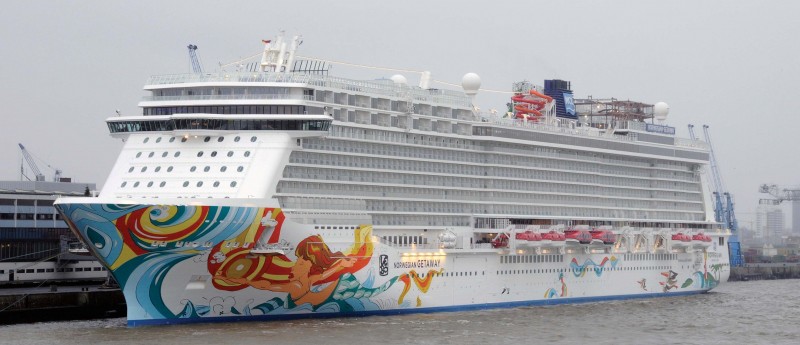 The 145,655gt cruise ship Norwegian Getaway of NCL being fitted out at the Columbus Cruise Terminal in December 2013.