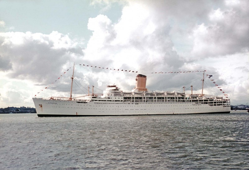 The 24,215grt P&O liner Chusan leaving on a cruise in August 1967. She was built in 1950 by Vickers-Armstrong at Barrow. On 1st July 1973 she arrived at Kaohsiung to be broken up by Chou’s Iron & Steel.