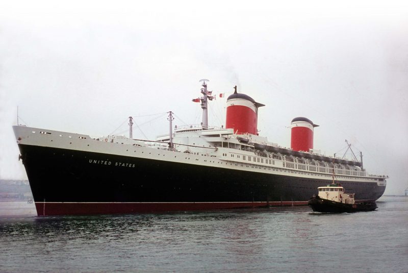 One of the great sights in post-war Southampton was the sleek modern 53,330grt United States which captured the Blue Riband in 1952. She was built in 1952 by Newport News Shipbuilding for United States Lines. She is currently laid up at Philadelphia but a conservation group is hoping to restore her to her former glory. She is seen here leaving Southampton in September 1967.