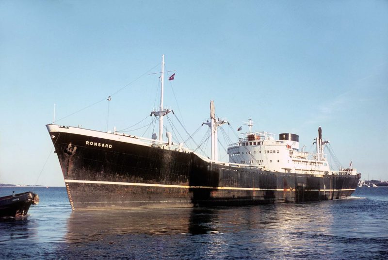 Lamport and Holt’s 7,948grt Ronsard arriving at Southampton in September 1968. She was built in 1957 by Bartram & Sons at South Dock. In 1980 she was sold to Obestain Shipping of Panama and renamed Obestain. On 19th September 1981 she arrived at Kaohsiung to be broken up.