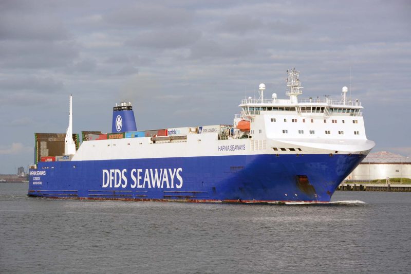 The 25,609gt ro-ro Hafnia Seaways of DFDS leaving Rotterdam. She was built in 2008 by Jinling Shipyard at Nanjing as Tor Hafnia becoming Hafnia Seaways in 2011.