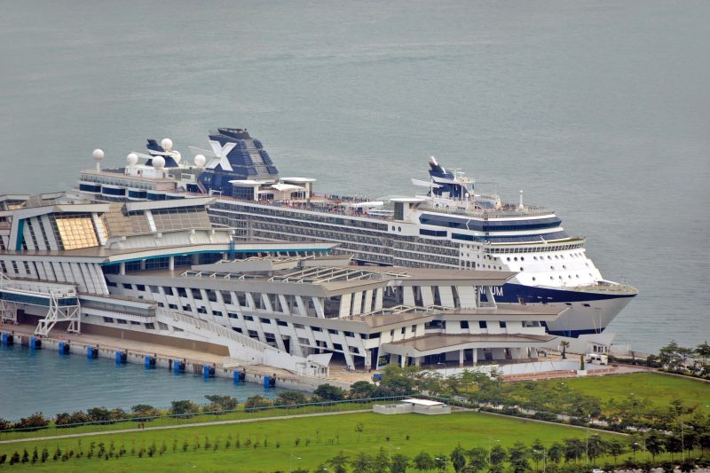 The 90,963gt Celebrity Millennium of Celebrity Cruises at the new Marina Bay Cruise Centre on 17th January. This new facility was completed in May 2012. The Celebrity Millennium was built in 2000 by Atlantique (Alsthom) at Saint Nazaire as the Millennium, her name changing to Celebrity Millennium in 2009.