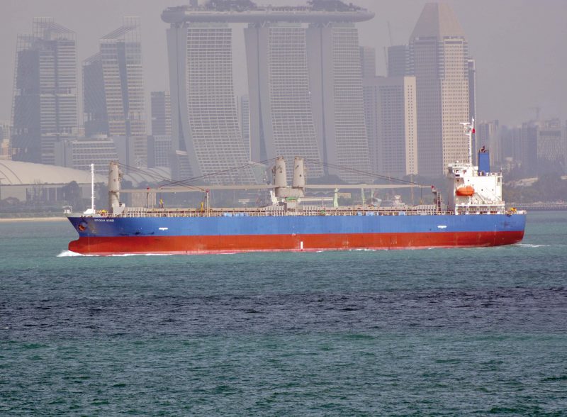 The 9,962gt Epoch Wind of Setsuyo Kisen Co. Ltd. sailing past the iconic Marina Sands Hotel. She was built in 2014 by Higaki at Imabari.