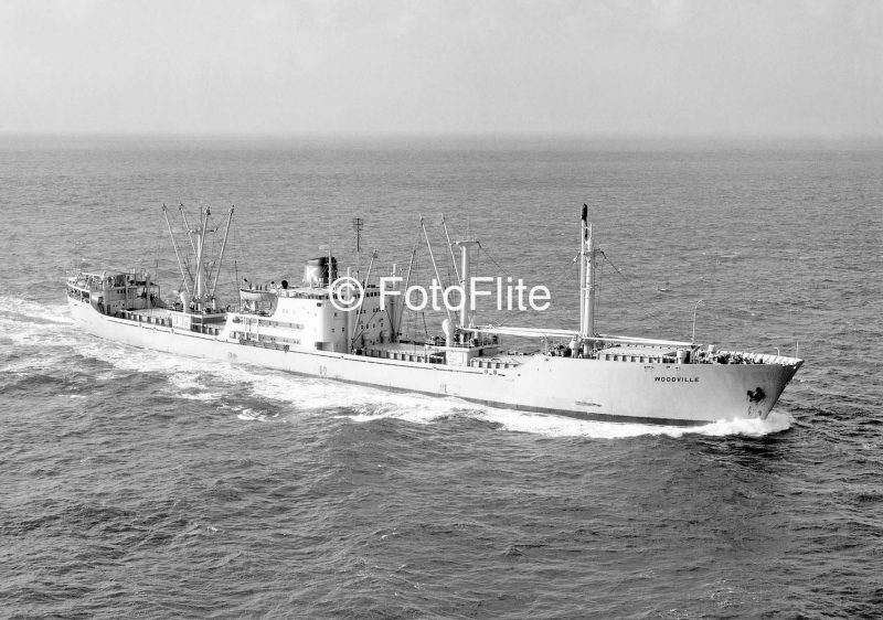 The 9,499grt Woodville was built in 1958 by Nordseewerke at Emden. In 1970 she was sold to Leonamar Shipping of Monrovia and was renamed Angel, and later that year she joined Giovanni del Gatto as Capitan Angelo. In 1980 she was sold to Mery Rich Shipping of Panama and renamed Peter Rich. On 7th Decemebr 1983 she hit a submerged object in the Singapore Straits while on a voyage from Bangkok to Malacca with maize and cement. FotoFlite