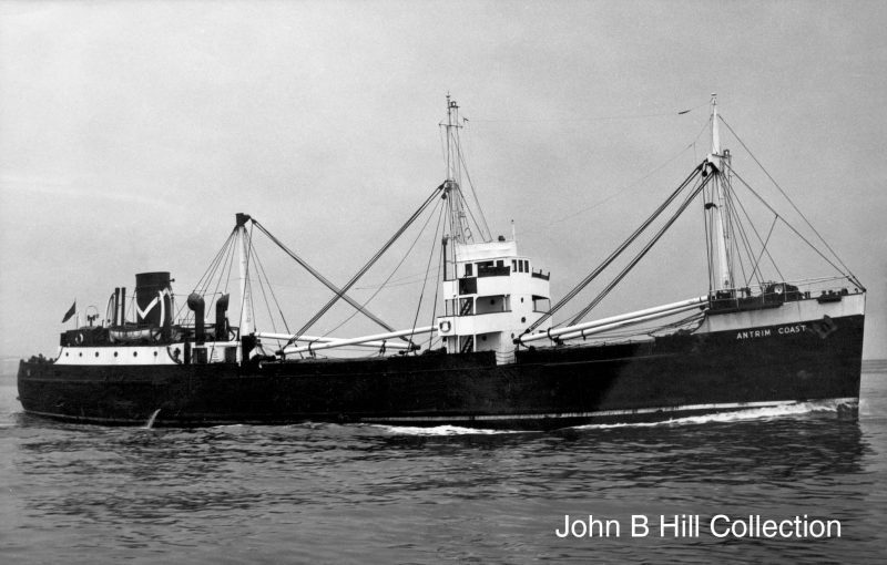 The 646grt Antrim Coast was built in 1937 by Ardrossan Dockyard. In 1964 she moved to sister company British Channel Islands Shipping and was renamed Sark Coast. In 1967 she was sold to L. Raissis and renamed Miltiadis. On 15th January 1973 she arrived at Perama to be broken up. John B. Hill collection