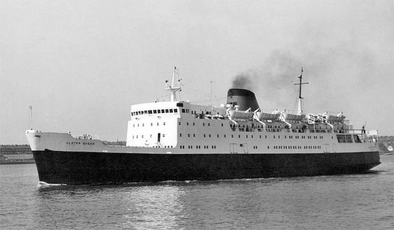 The 4,479grt Ulster Queen was built in 1967 by Cammell, Laird at Birkenhead. In 1982 she made her last Irish Sea crossing for P&O Ferries and was sold to Pangloss Navigation as Med Sea. In 1986 they renamed her Al Kahera and in 1987 they gave her the new name of Ala-Eddin. In 1988 she joined Silkwave Maritime as Poseidonia. In 2000 she spent a year as La Patria before reverted to Poseidonia. In 2005 she was sold to Al-Kahfain Establishment for use as the pilgrim ship Al- Khafain. On 1st November 2005 she caught fire off Hurghada and capsized in tow off Safaga.