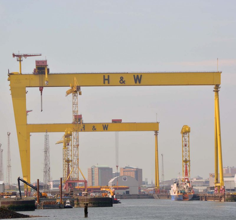 Belfast's skyline is still dominated today by Harland & Wolff's famous twin gantry cranes, Samson and Goliath, built in 1974 and 1969 respectively.
