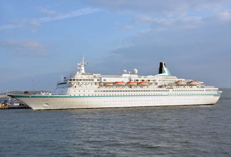 The 28,518gt cruise ship Albatros of Phoenix Seereisen arriving at Belfast in May 2016. She was built in 1973 as the Royal Viking Sea for Royal Viking Line. She has later sailed as Royal Odyssey (1991), Norwegian Star (1997), Norwegian Star 1 (2002) and Crown (2002) before becoming Albatros in 2004.